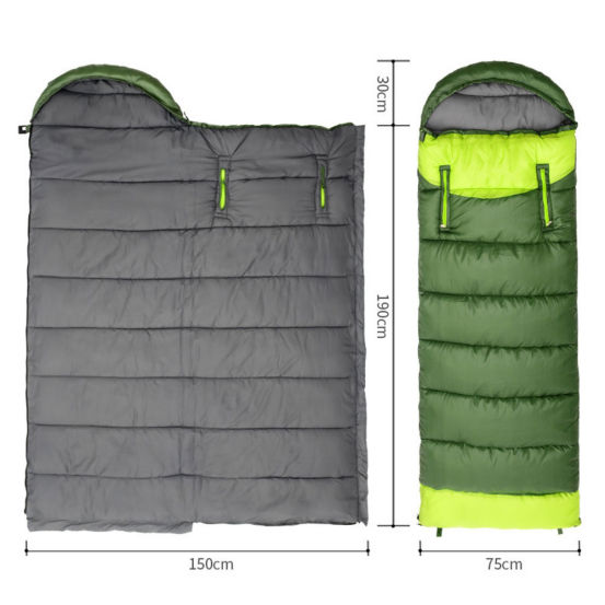 Outdoor spring and autumn season thick warm camping double couples can splice cotton sleeping bag