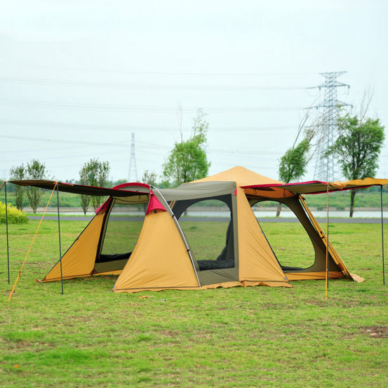 Outdoor tent camping 3-4 people double layer family travel camping multiplayer beach tent