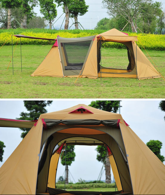 Outdoor tent camping 3-4 people double layer family travel camping multiplayer beach tent
