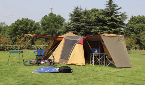 Outdoor tent camping 3-4 people double layer family travel camping multiplayer beach tent